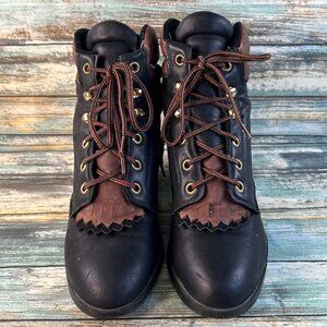 Laredo Western Roper Kiltie Ankle Boot Womens 7M Black Leather Lace Up Cowgirl